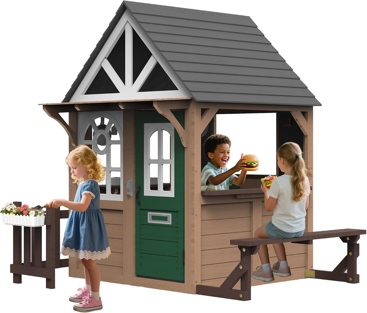 Kids Outdoor Wooden Playhouse - بيت لعب خشبي للأطفال من سيزين،