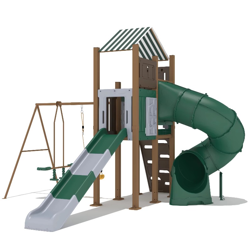Kids Outdoor Wooden Playhouse - زحليقة أطفال صديقة للبيئة مع بيت