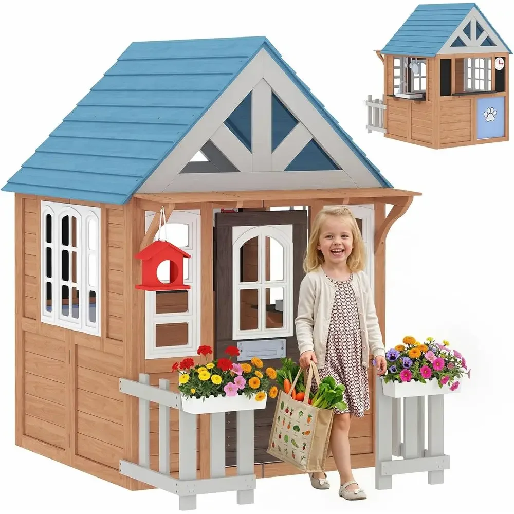 Kids Outdoor Wooden Playhouse - بيت لعب خشبي للأطفال من Qaba