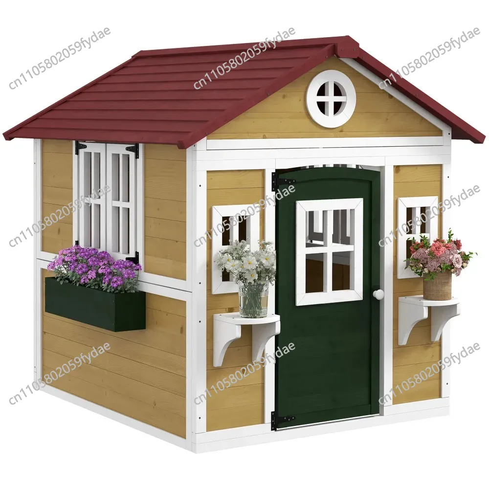 Kids Outdoor Wooden Playhouse - بيت لعب خشبي للأطفال في الهواء