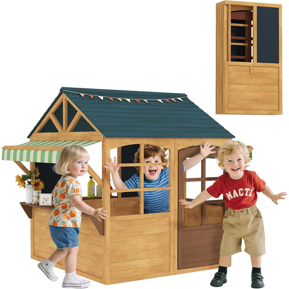 Qaba Kids Outdoor Playhouse - بيت لعب خارجي قابل للطي من