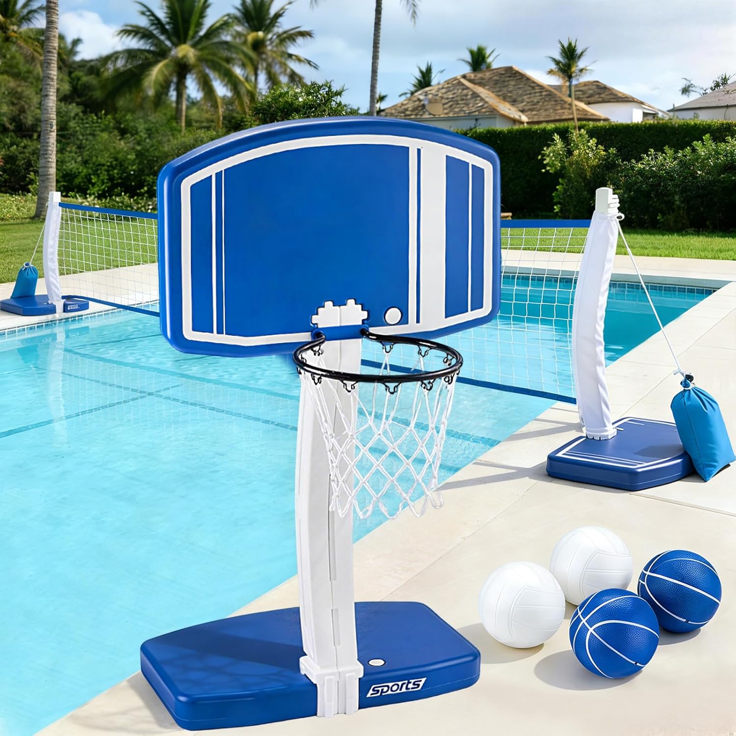 Kids Outdoor Pool - حلقة كرة سلة وشبكة كرة طائرة
