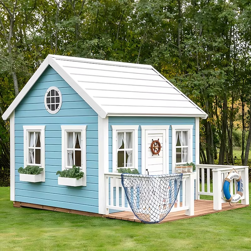 Kids Outdoor Wooden Playhouse - بيت لعب خشبي للأطفال في الحديقة