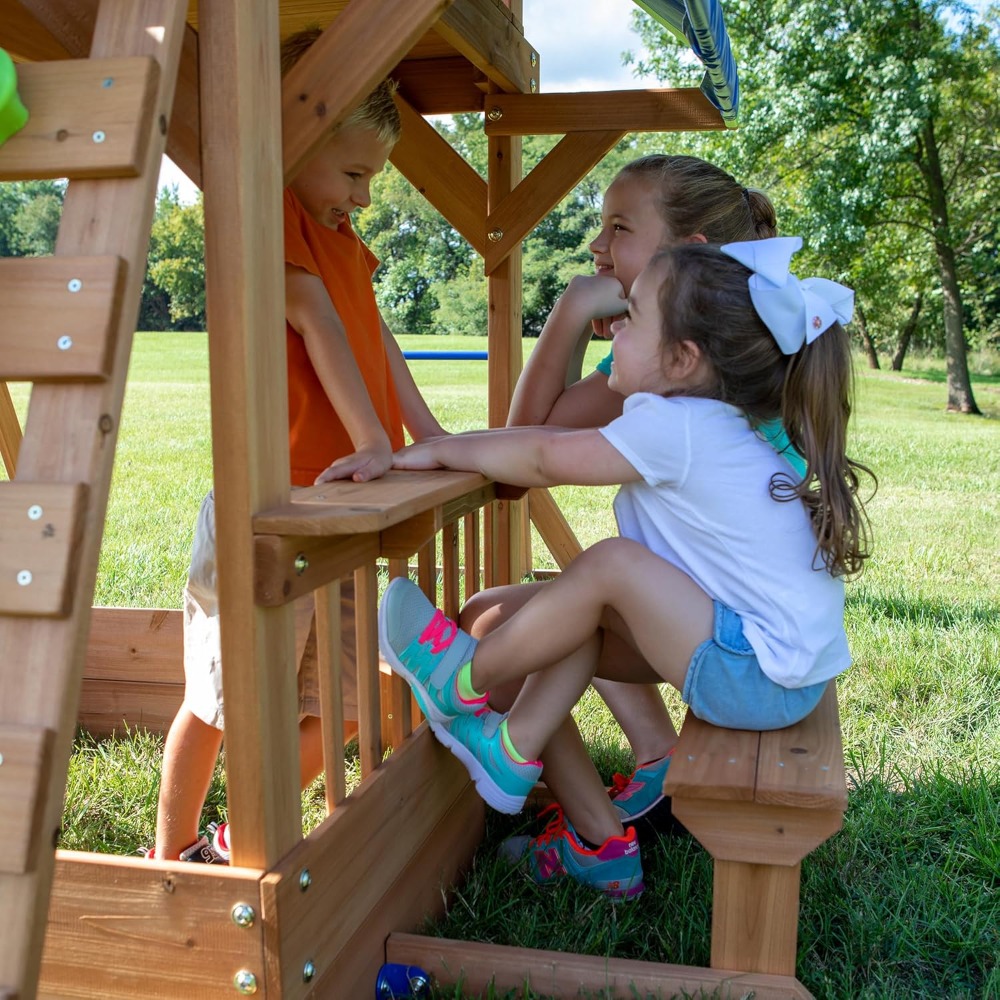 Kids Outdoor Monkey Bar Set - مجموعة أرجوحة خشبية من خشب الأرز