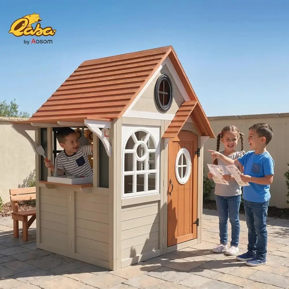 بيت لعب خشبي للأطفال من Qaba ل - مراجعة Qaba Kids Outdoor Playhouse وسعره