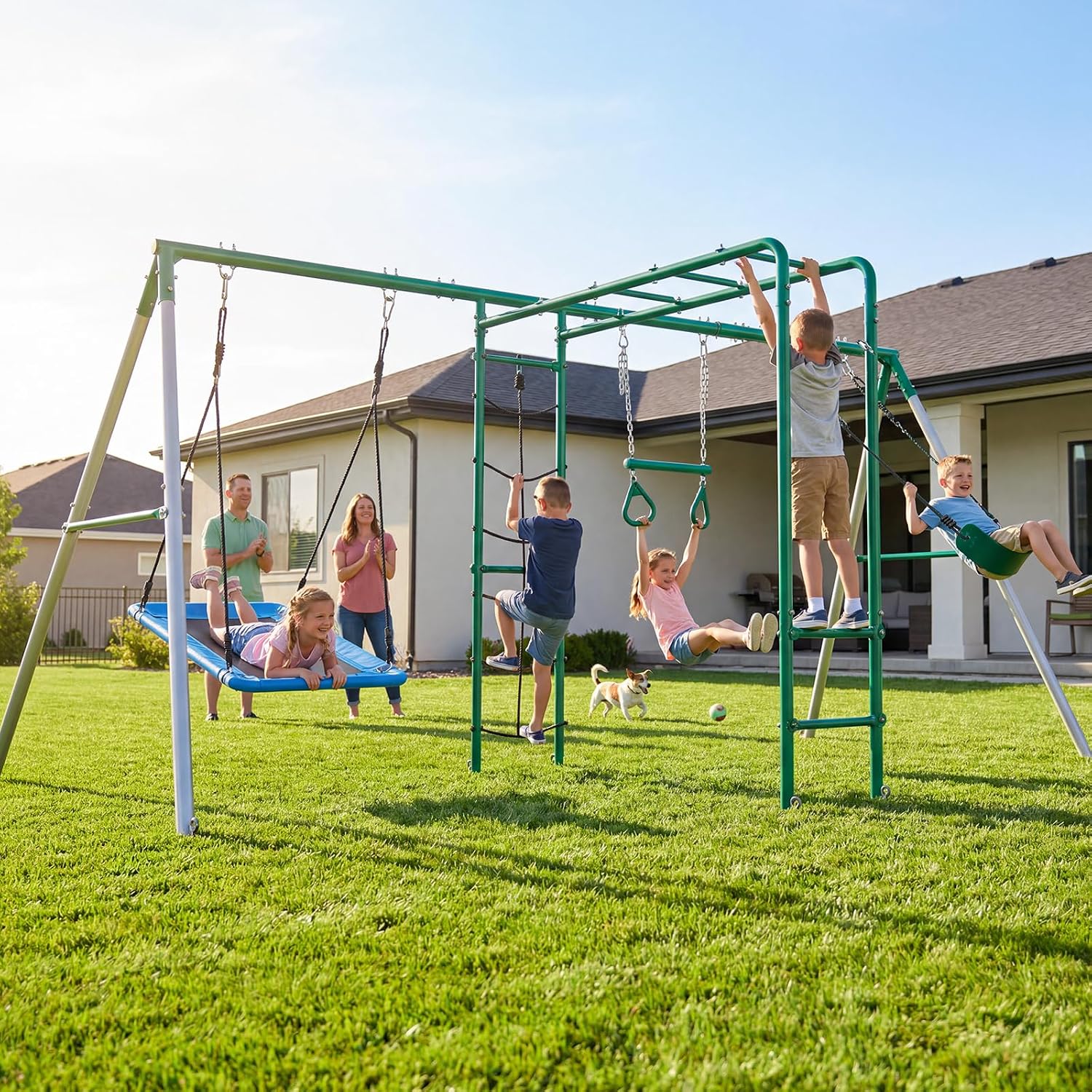 مجموعة أرجوحة للحديقة الخلفية  - مراجعة Kids Outdoor Monkey Bar Set وسعره