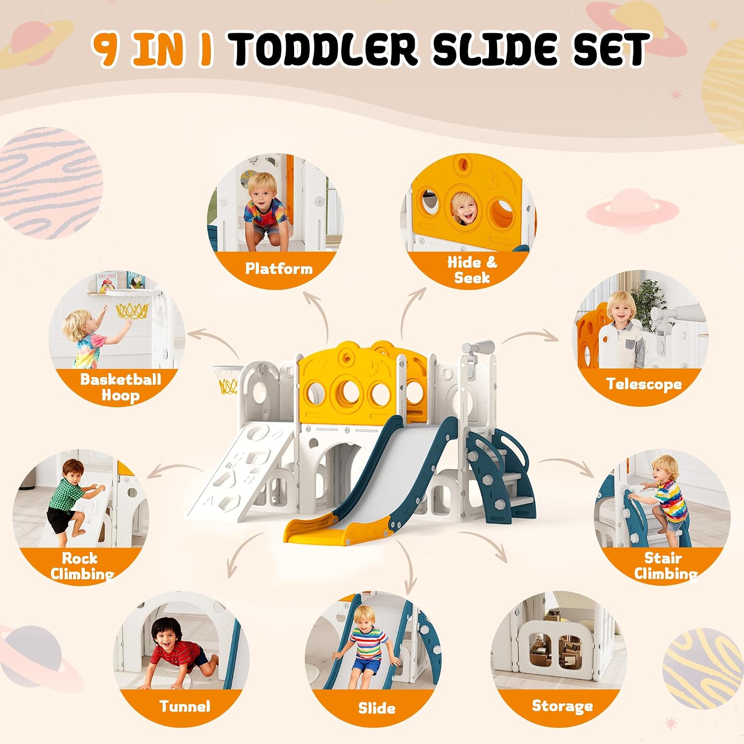 مجموعة ألعاب للأطفال 9 في 1 تش - مراجعة Kids Outdoor Slide Set وسعره