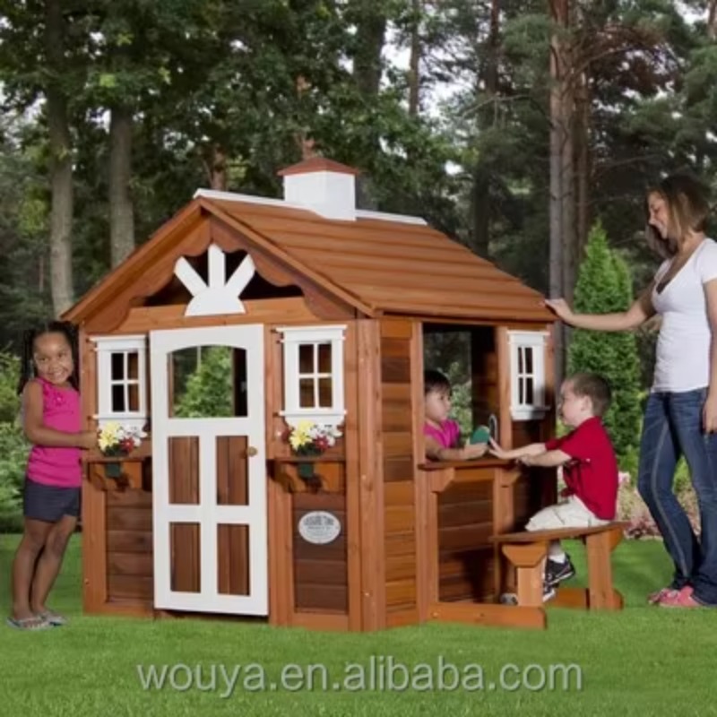 بيت لعب خشبي مسبق الصنع رخيص ا - مراجعة Kids Outdoor Wooden Playhouse وسعره