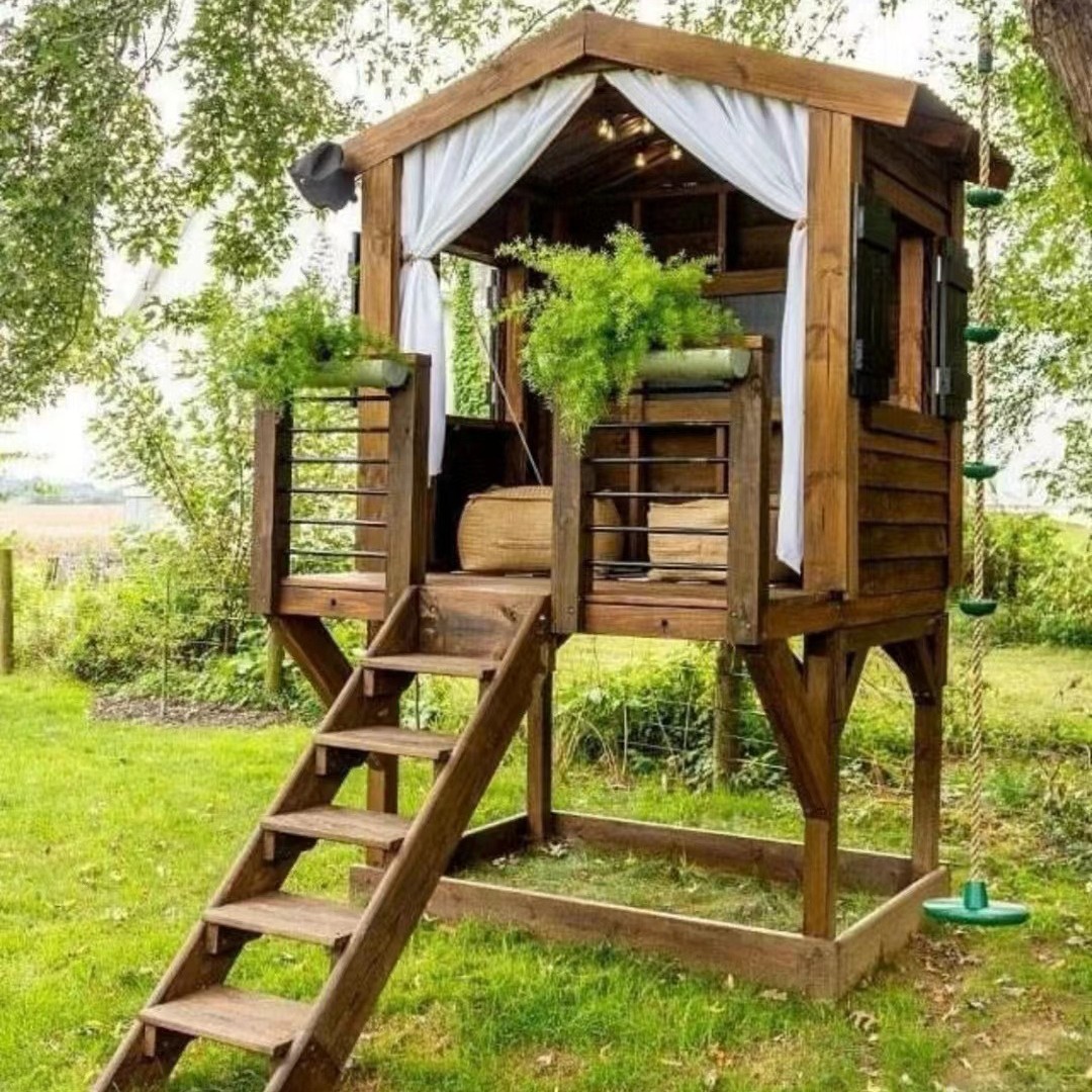 مجموعة متحركة في الهواء الطلق، - مراجعة Kids Outdoor Wooden Playhouse وسعره